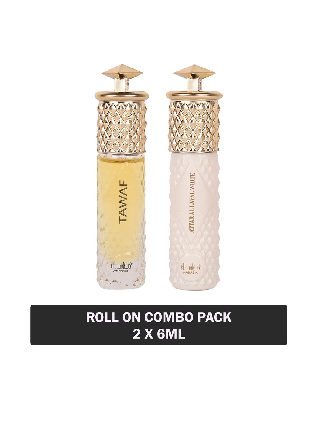 

MANASIK Set Of 2 Long-Lasting Roll-On Attars 6ml Each- Tawaf & Al Layal White