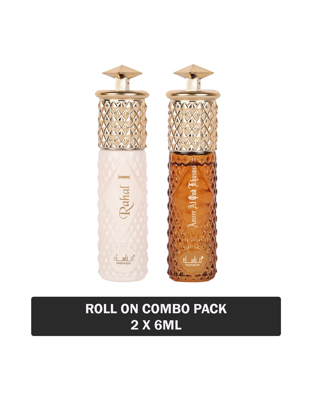 

MANASIK Set Of 2 Long-Lasting Roll-On Attars 6ml Each- Rahal I & Al Oud Khusnsi, Multi