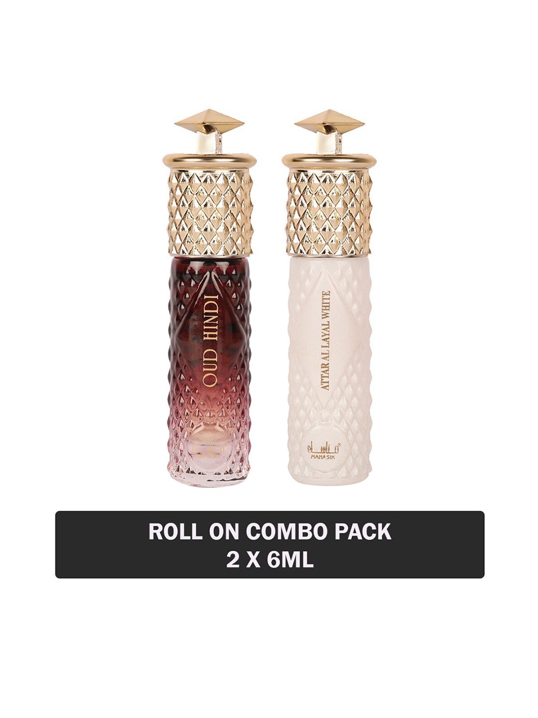 

MANASIK Set Of 2 Long-Lasting Roll-On Attars 6ml Each- Oud Hindi & Al Layal White