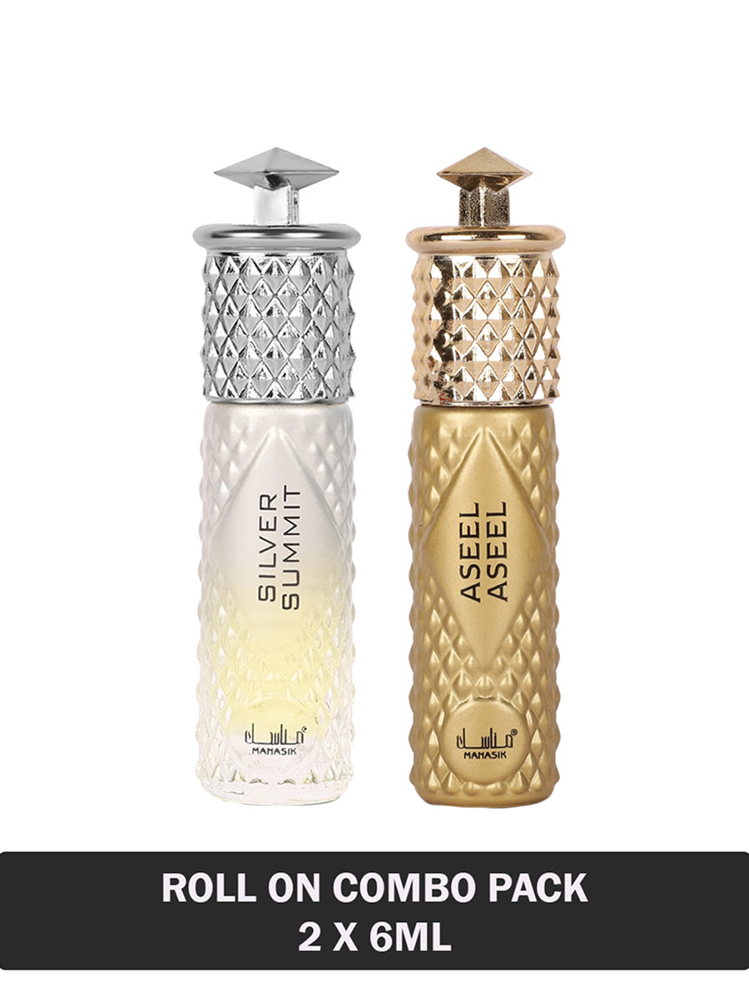 

MANASIK Men Set Of 2 Long-Lasting Roll-On Attars 6ml Each- Silver Summit & Aseel Aseel, Multi