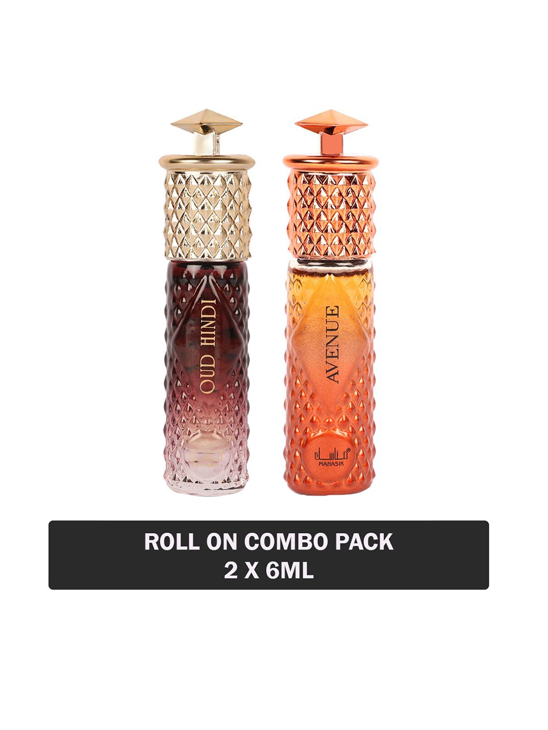 

MANASIK Men Set Of 2 Long-Lasting Roll-On Attars 6ml Each- Oud Hindi & Avenue, Multi