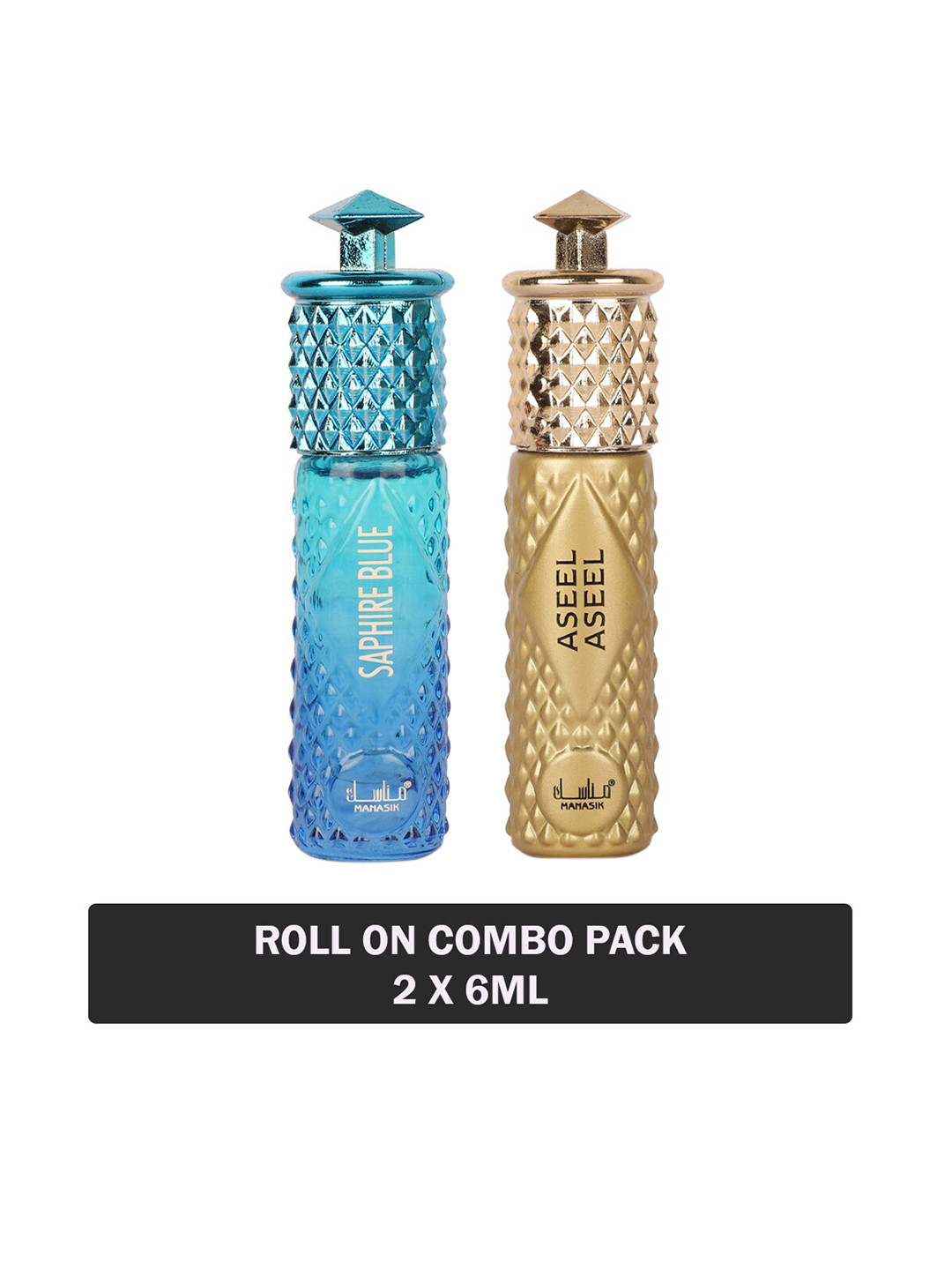 

MANASIK Men Set Of 2 Long-Lasting Roll-On Attars 6ml Each- Saphire Blue & Aseel Aseel