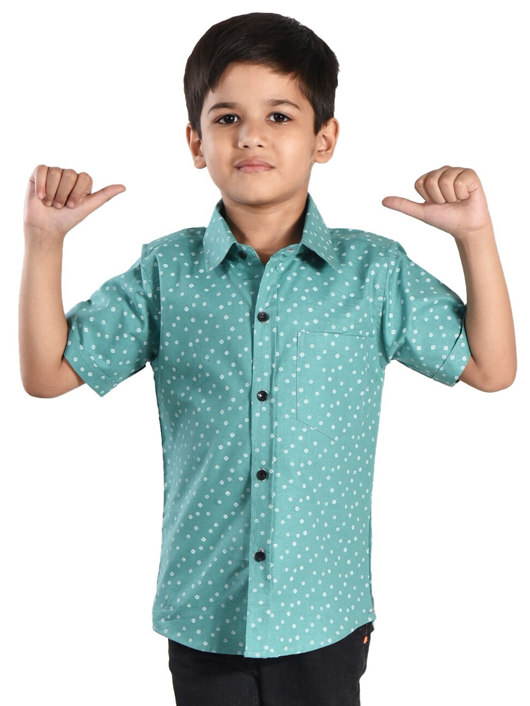 

POMY & JINNY Boys Comfort Geometric Printed Cotton Casual Shirt, Green