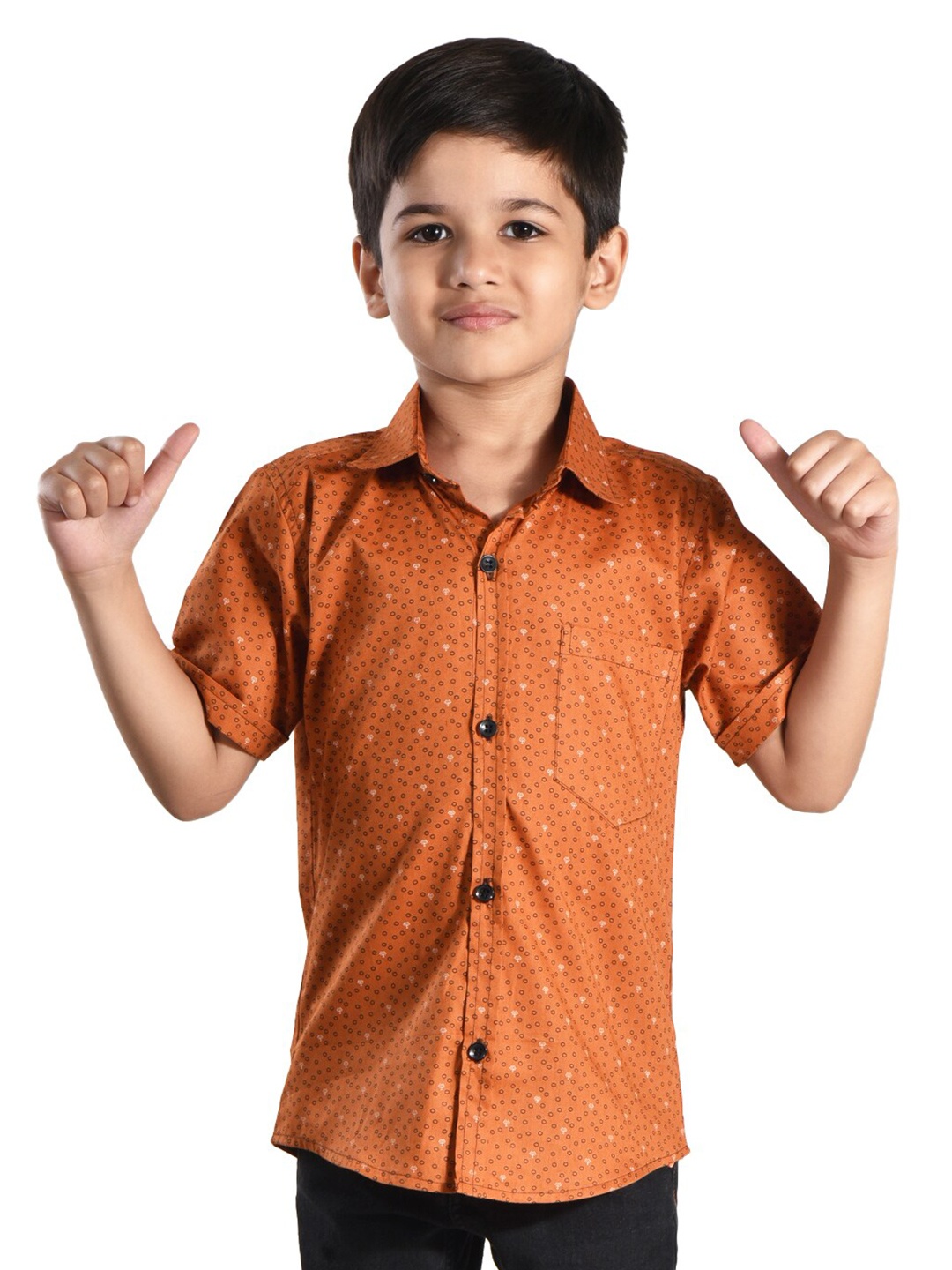 

POMY & JINNY Boys Comfort Micro Ditsy Printed Cotton Casual Shirt, Orange