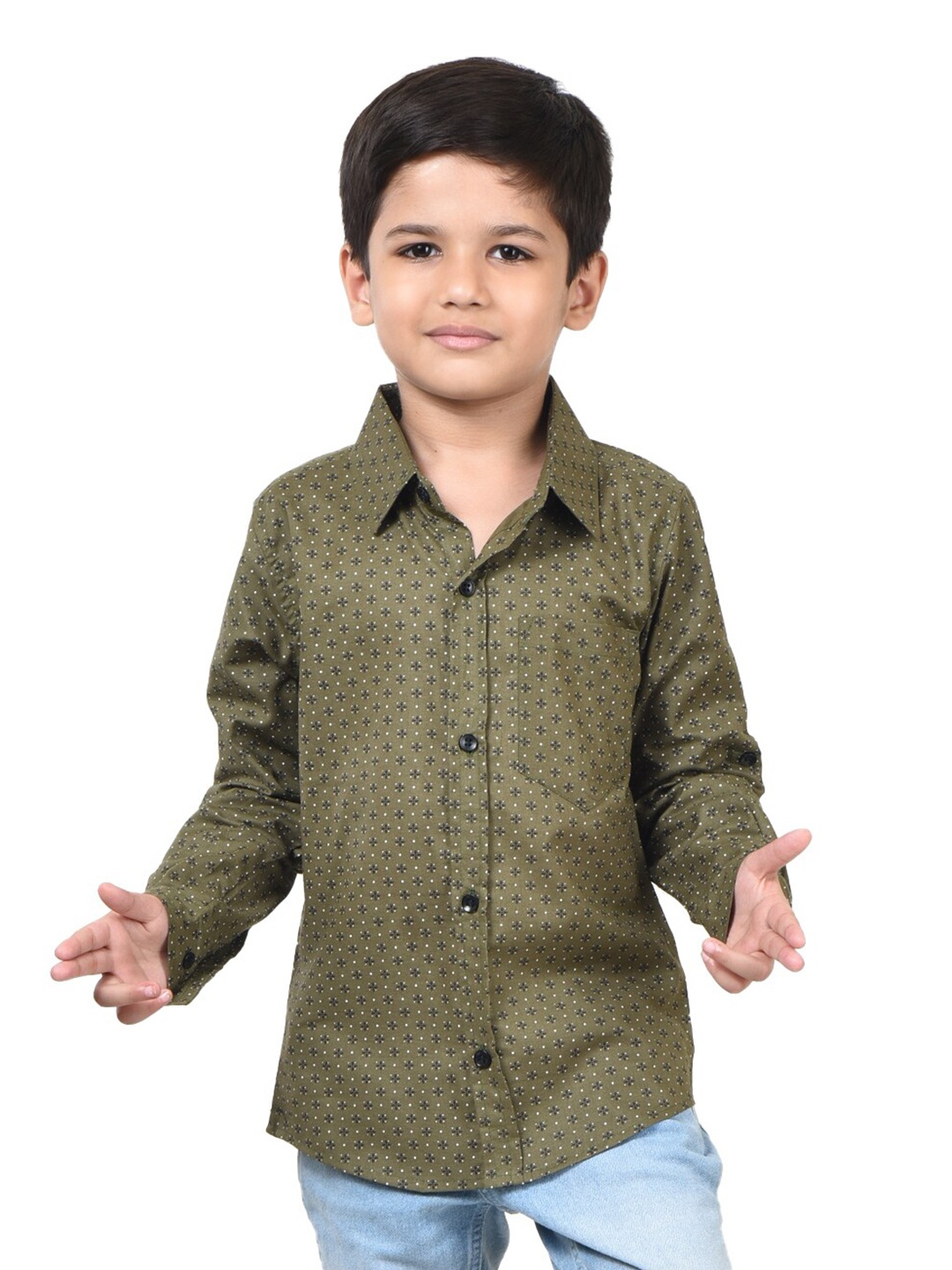 

POMY & JINNY Boys Comfort Floral Printed Cotton Casual Shirt, Olive