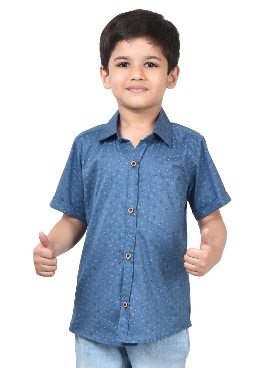 

POMY & JINNY Boys Comfort Conversational Printed Cotton Casual Shirt, Navy blue