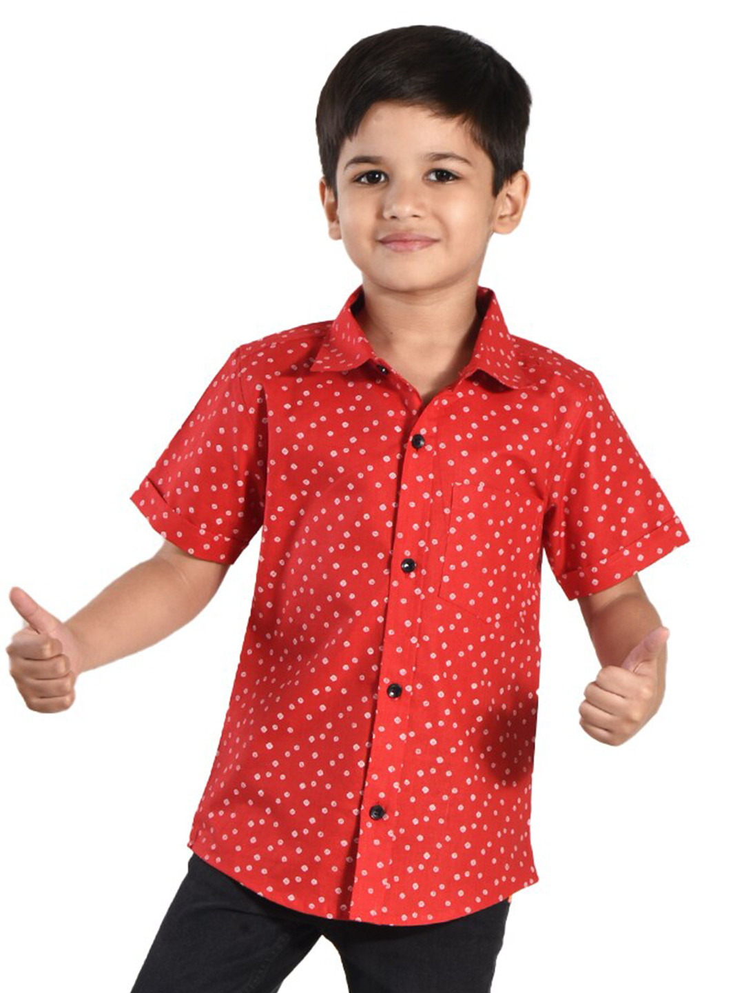 

POMY & JINNY Boys Comfort Geometric Printed Cotton Casual Shirt, Red