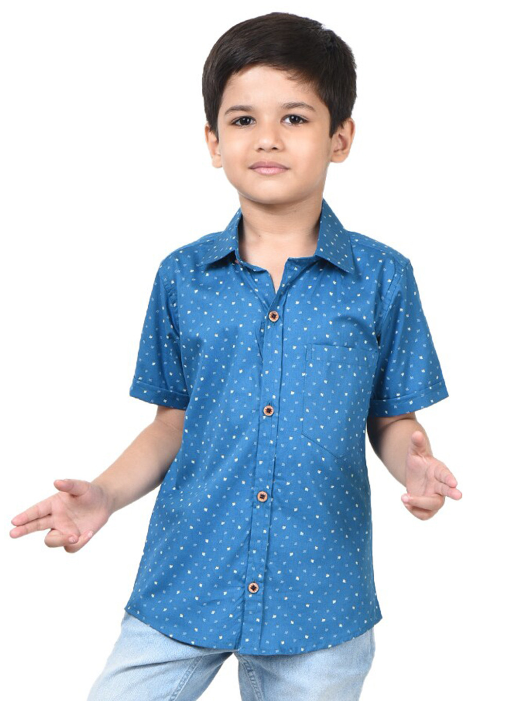

POMY & JINNY Boys Comfort Micro Ditsy Printed Cotton Casual Shirt, Blue
