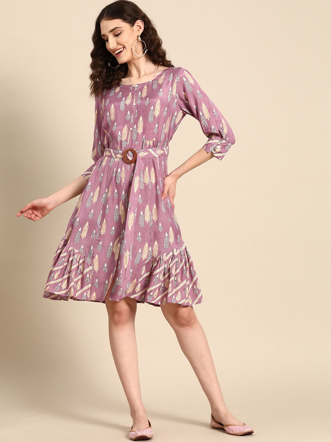 

INDYES Floral Print A-Line Dress, Lavender