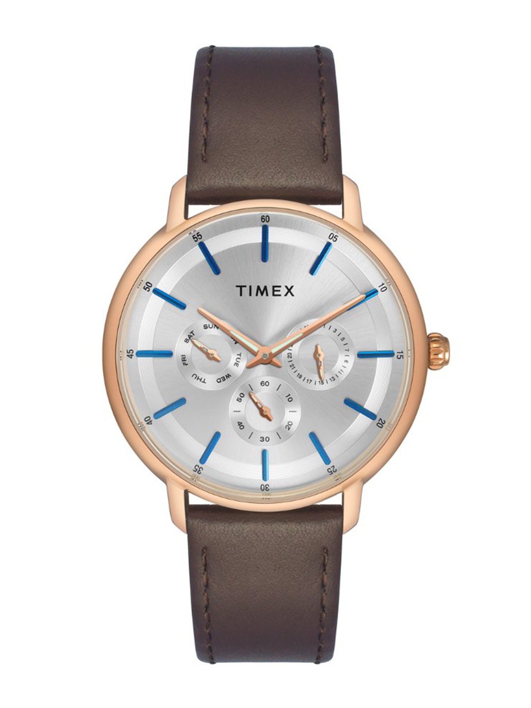 

Timex Men Embellished Dial & Leather Straps Analogue Watch TWEG22002, Silver