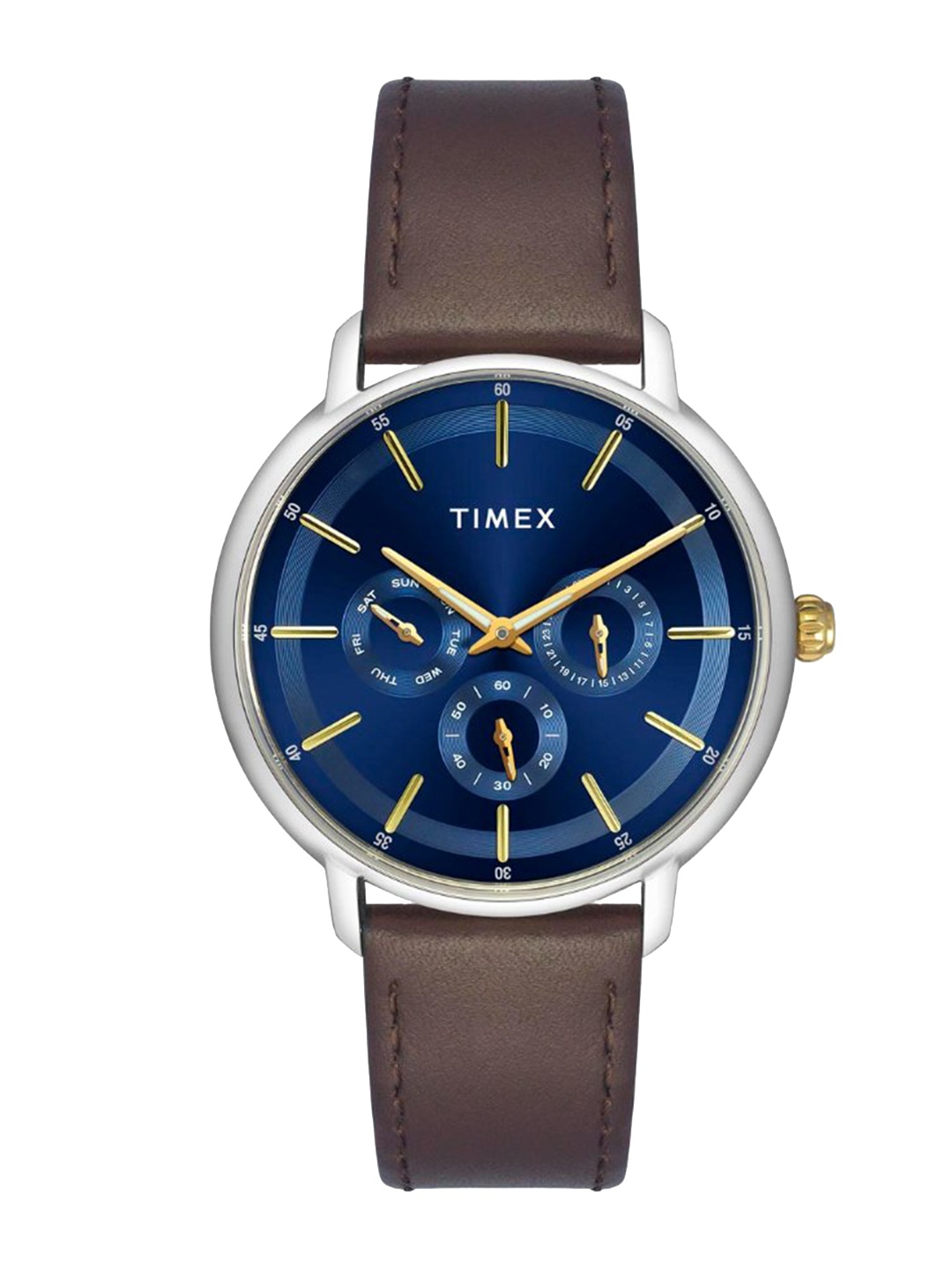 

Timex Men Embellished Leather Wrap Around Straps Analogue Watch TWEG22001, Blue