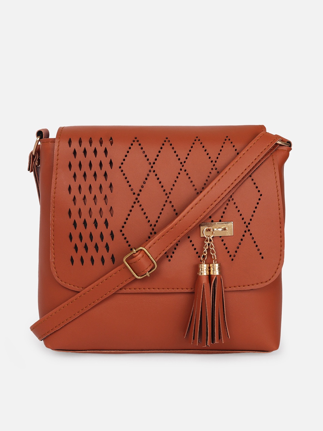 

ATHLISIS PU Water Resistant Structured Sling Bag With Tasselled, Brown