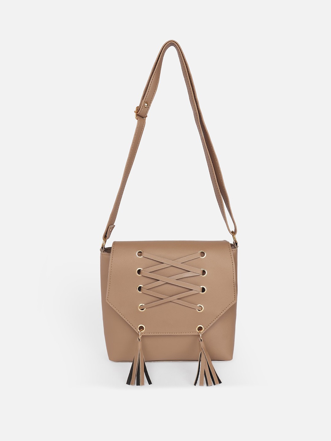 

ATHLISIS Structured Sling Bag with Tasselled, Beige