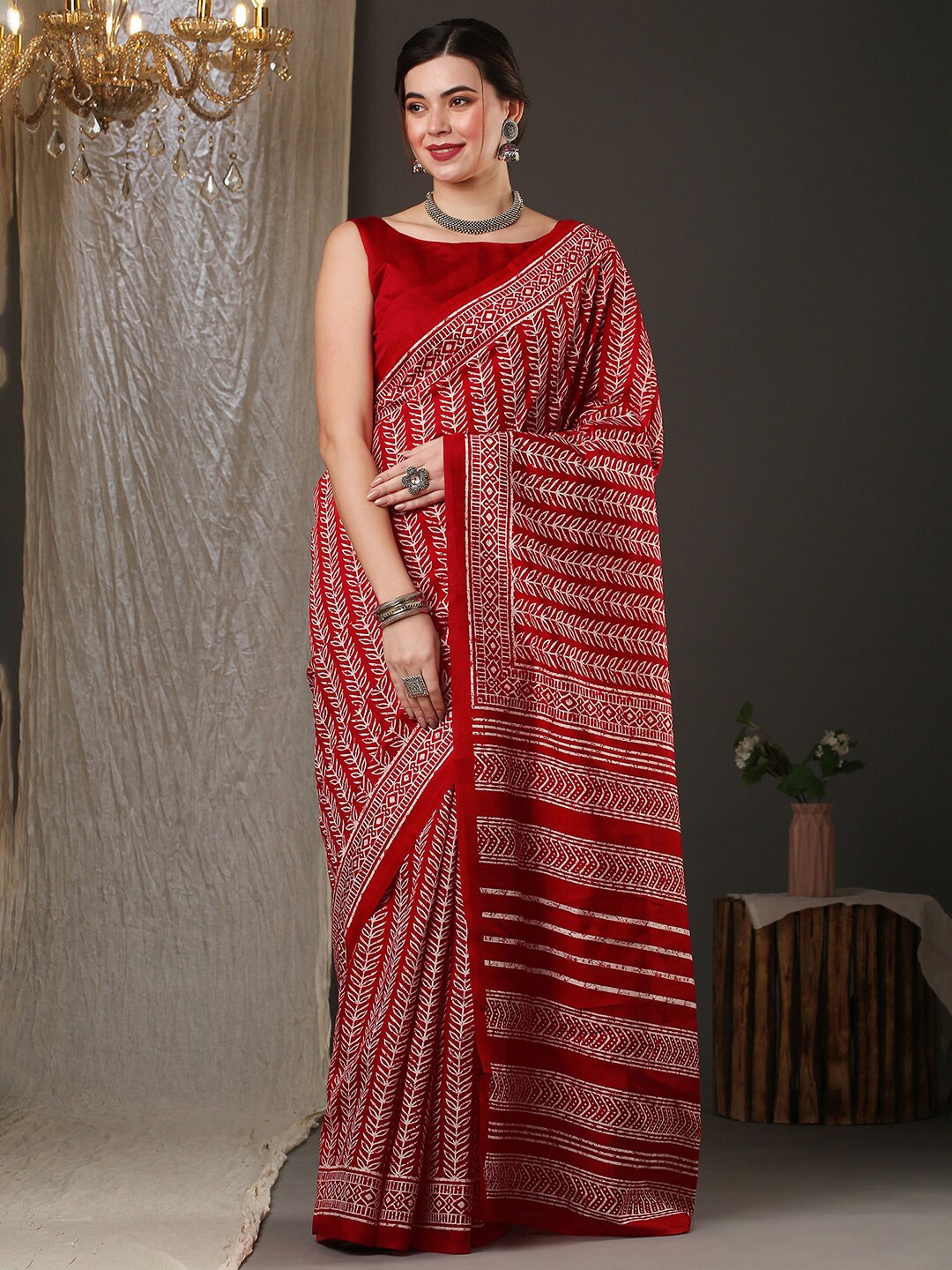 

Anouk Ethnic Motifs Printed Art Silk Bhagalpuri Saree, Red