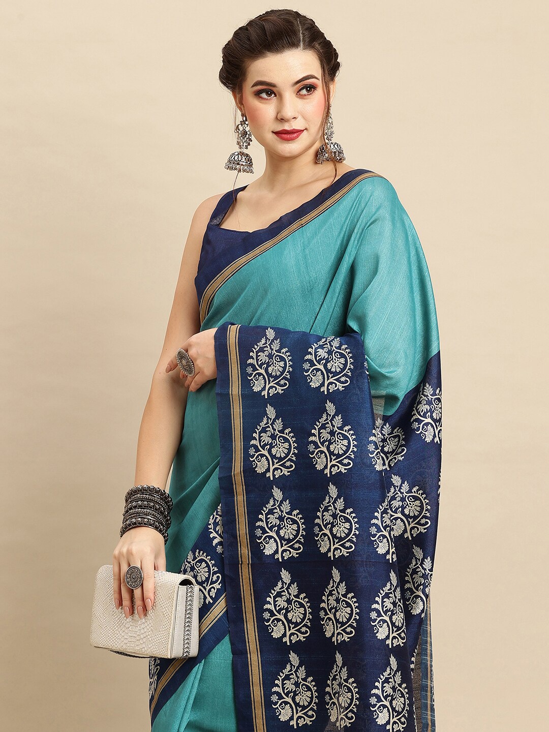 

Anouk Rustic Ethnic Motifs Art Silk Bhagalpuri Saree, Blue