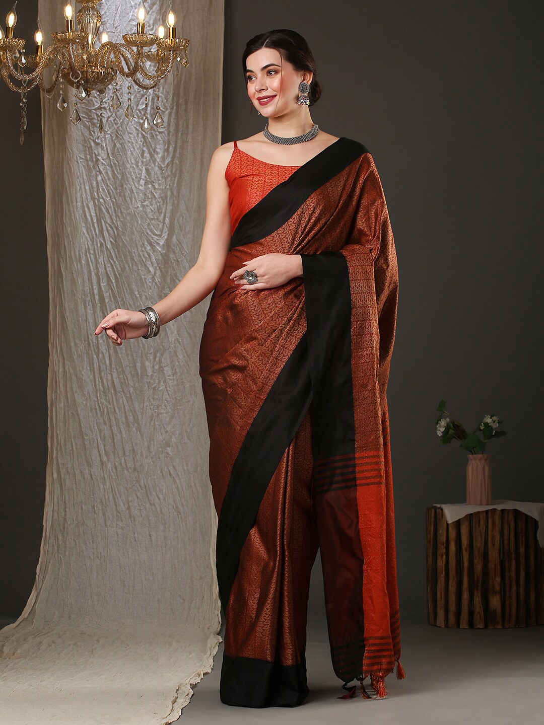 

Anouk Rustic Ethnic Motifs Woven Design Zari Silk Blend Saree, Brown