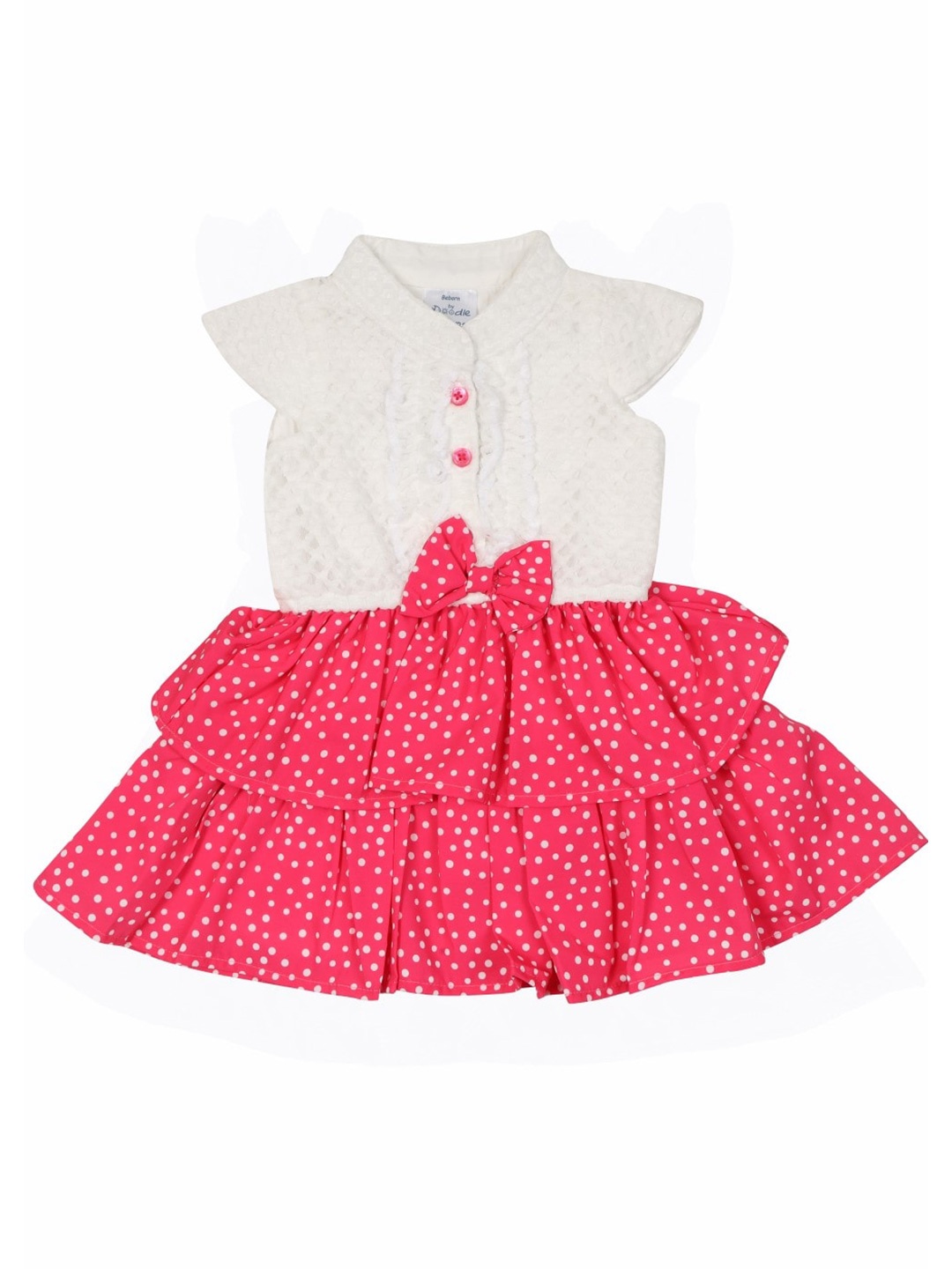 

Doodle Girls Polka Dots Printed Layered Fit & Flare Dress With Belt, Pink