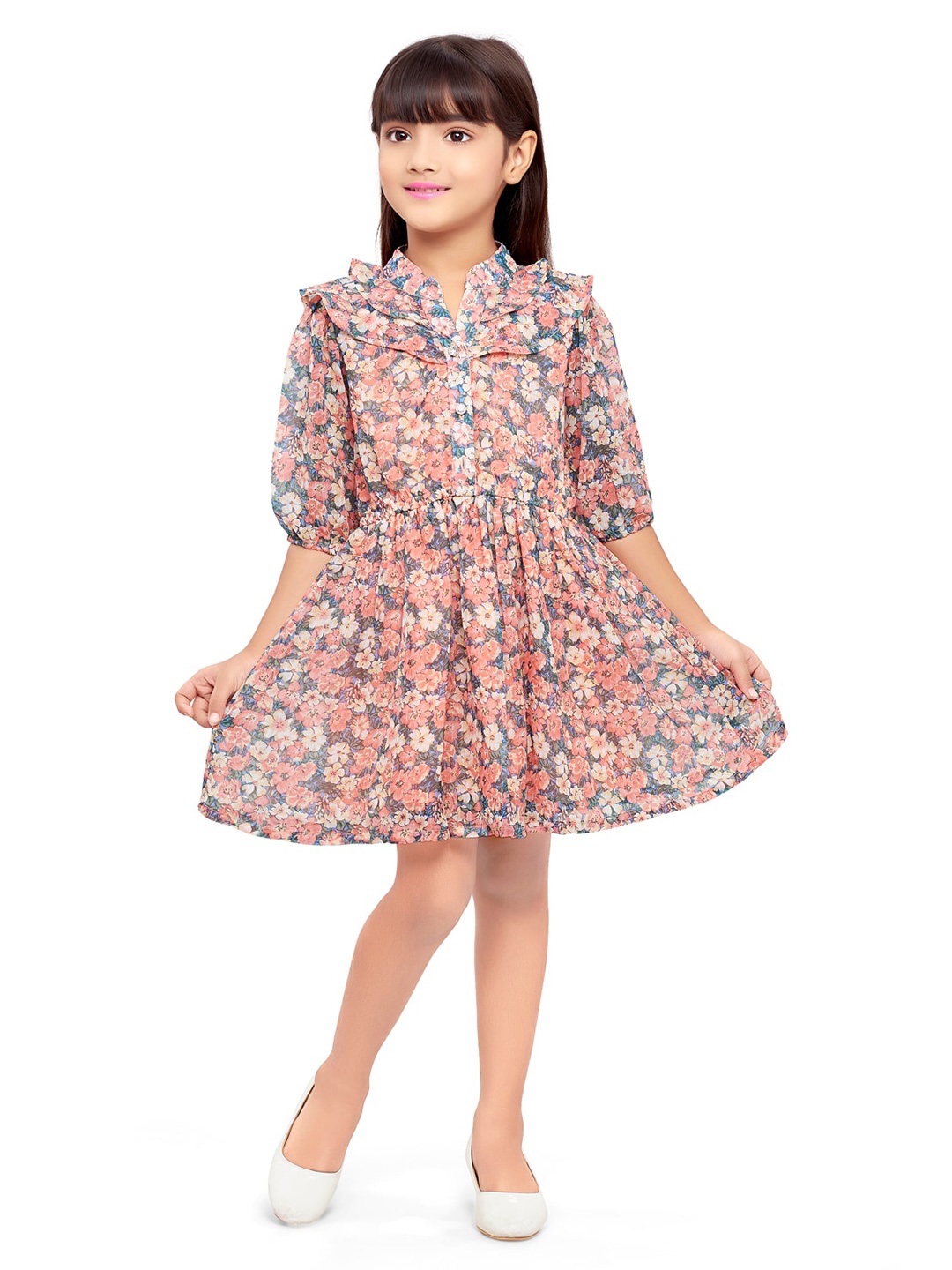 

Doodle Girls Floral Printed Ruffles Fit & Flare, Peach