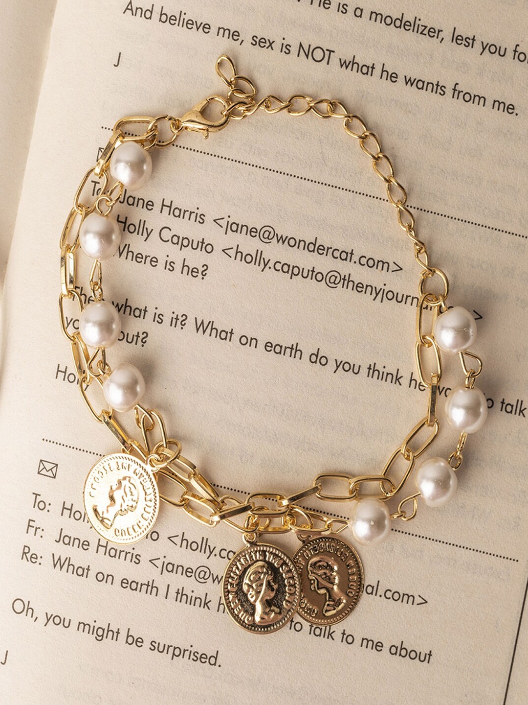 

Jewelz Gold-Plated Beaded Layered Necklace and Bracelet, White
