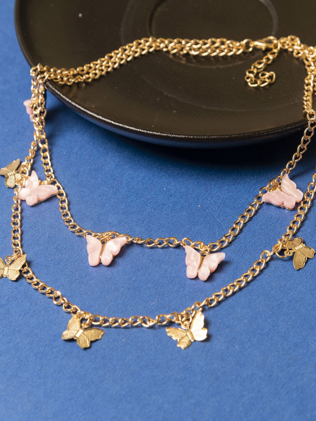 

Jewelz Gold-Plated CZ Studded Layered Necklace and Earrings, Pink