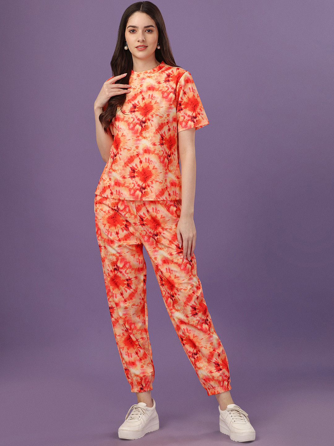 

Ekta Textiles Tie & Dye Pure Cotton Top & Joggers, Red