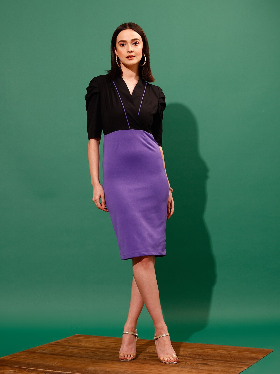 

WORK IT by STREET 9 V-Neck Puff Sleeves Sheath Dress, Black