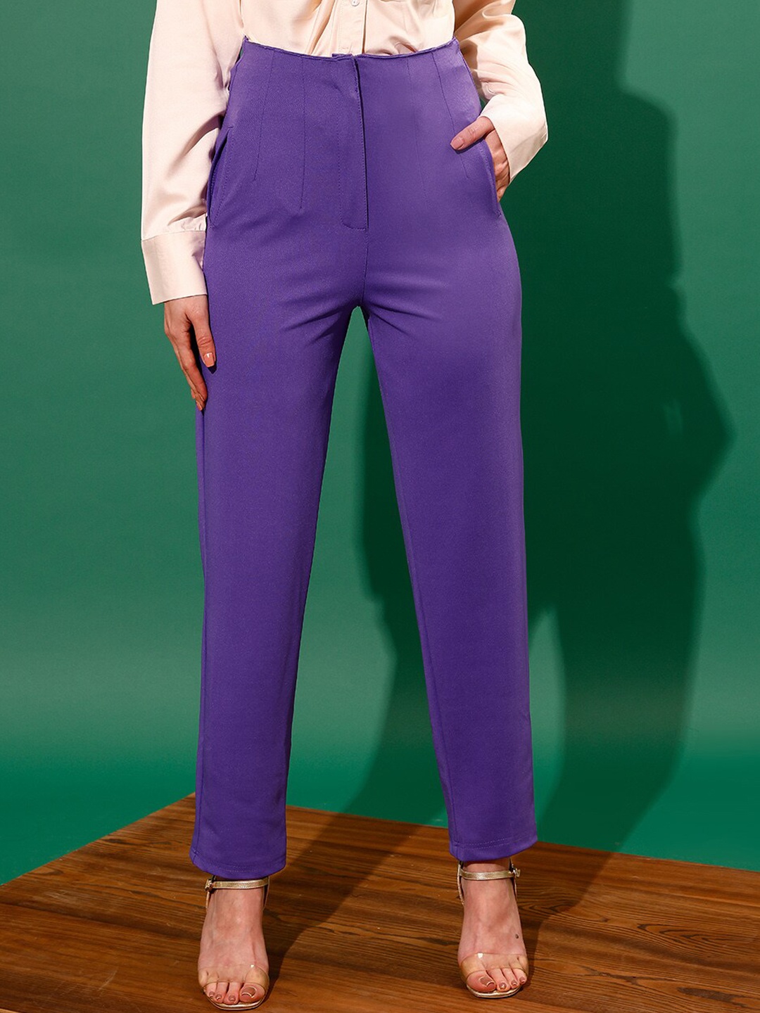 

WORK IT by STREET 9 Women Slim Fit High-Rise Trousers, Purple