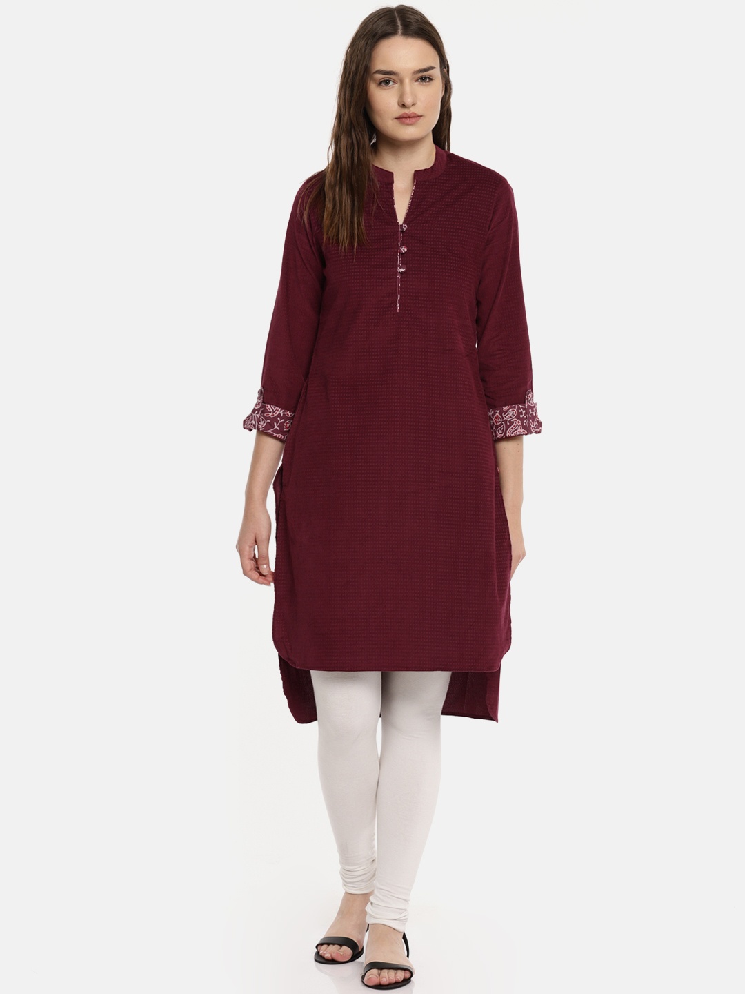 

Biba Women Burgundy Woven Design Straight Kurta