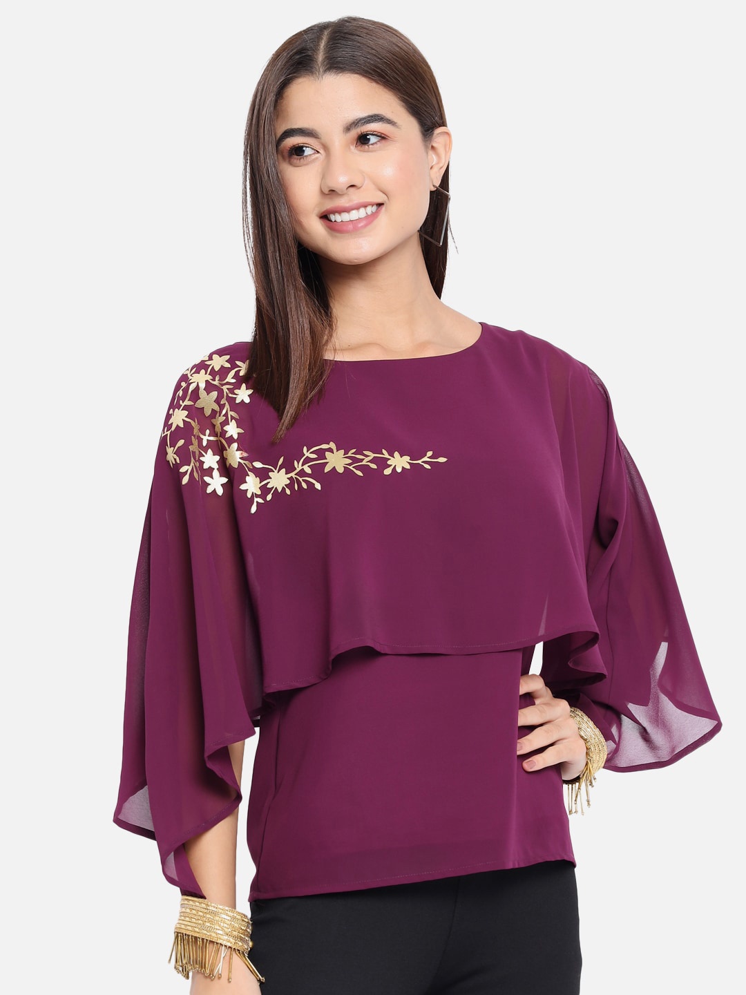 

ALL WAYS YOU Cape Sleeve Georgette Cape Top, Purple
