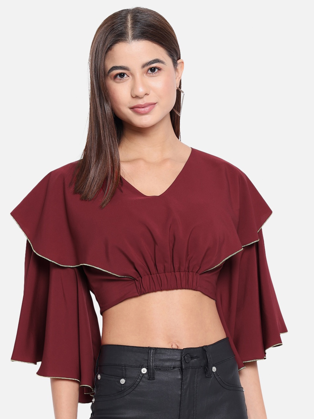 

ALL WAYS YOU Flared Sleeve Layered Crop Top, Red