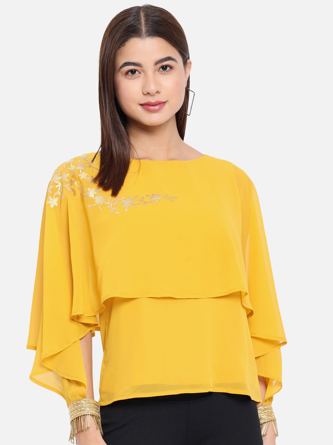 

ALL WAYS YOU Cape Sleeve Georgette Cape Top, Yellow