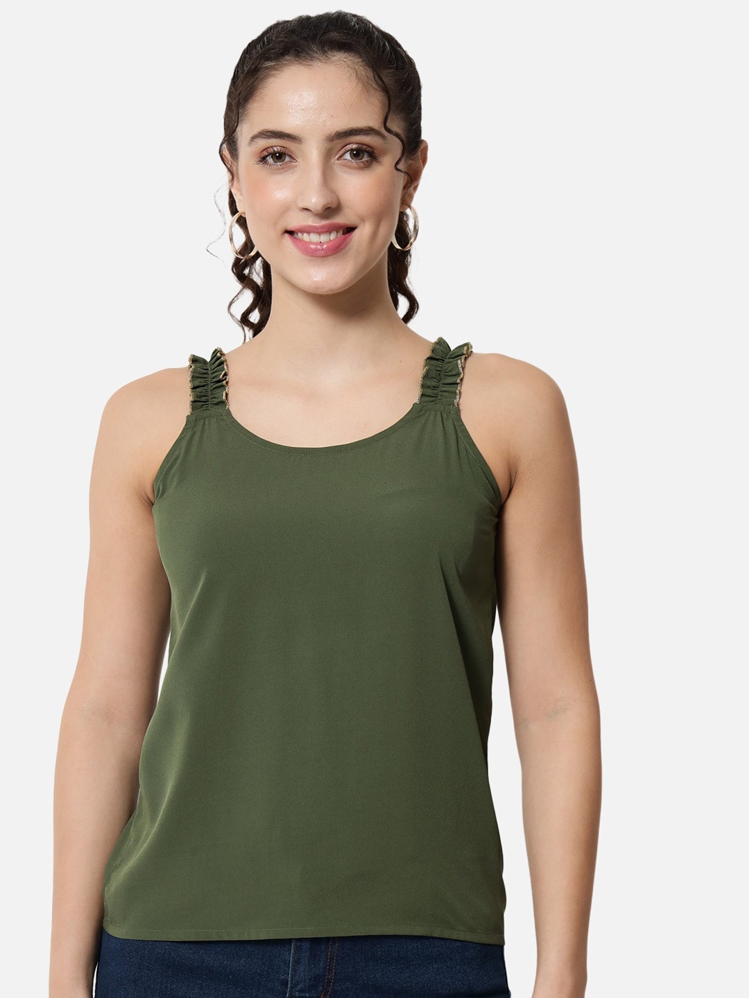 

ALL WAYS YOU Sleeveless Ruffle Regular Top, Green