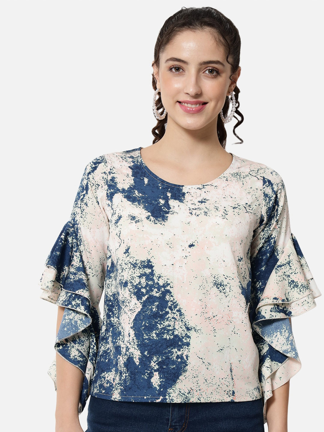 

ALL WAYS YOU Abstract Printed Flared Sleeves Regular Top, Off white
