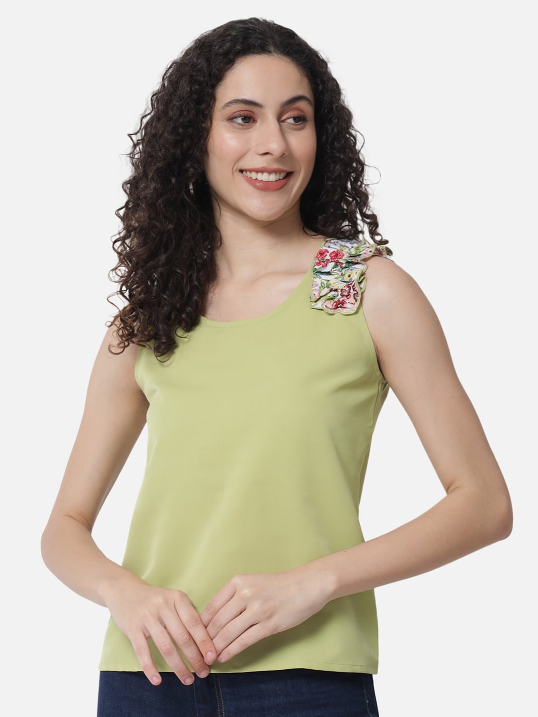 

ALL WAYS YOU Sleeveless Round Neck Pleated Top, Khaki