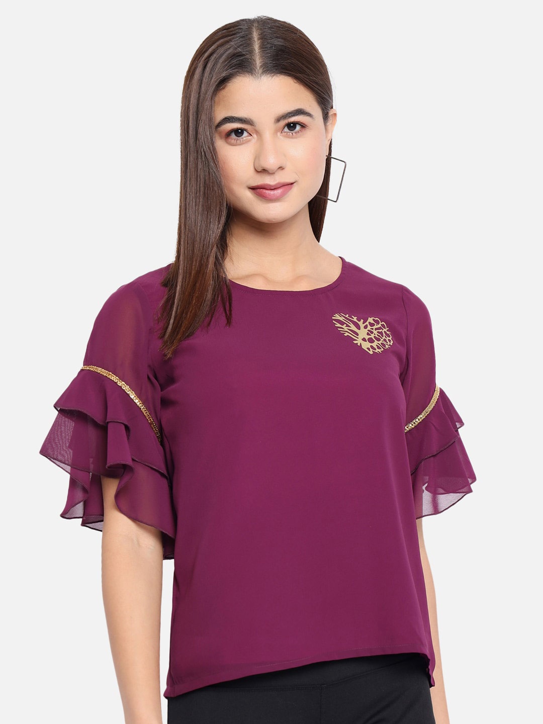 

ALL WAYS YOU Flutter Sleeve Georgette Top, Purple