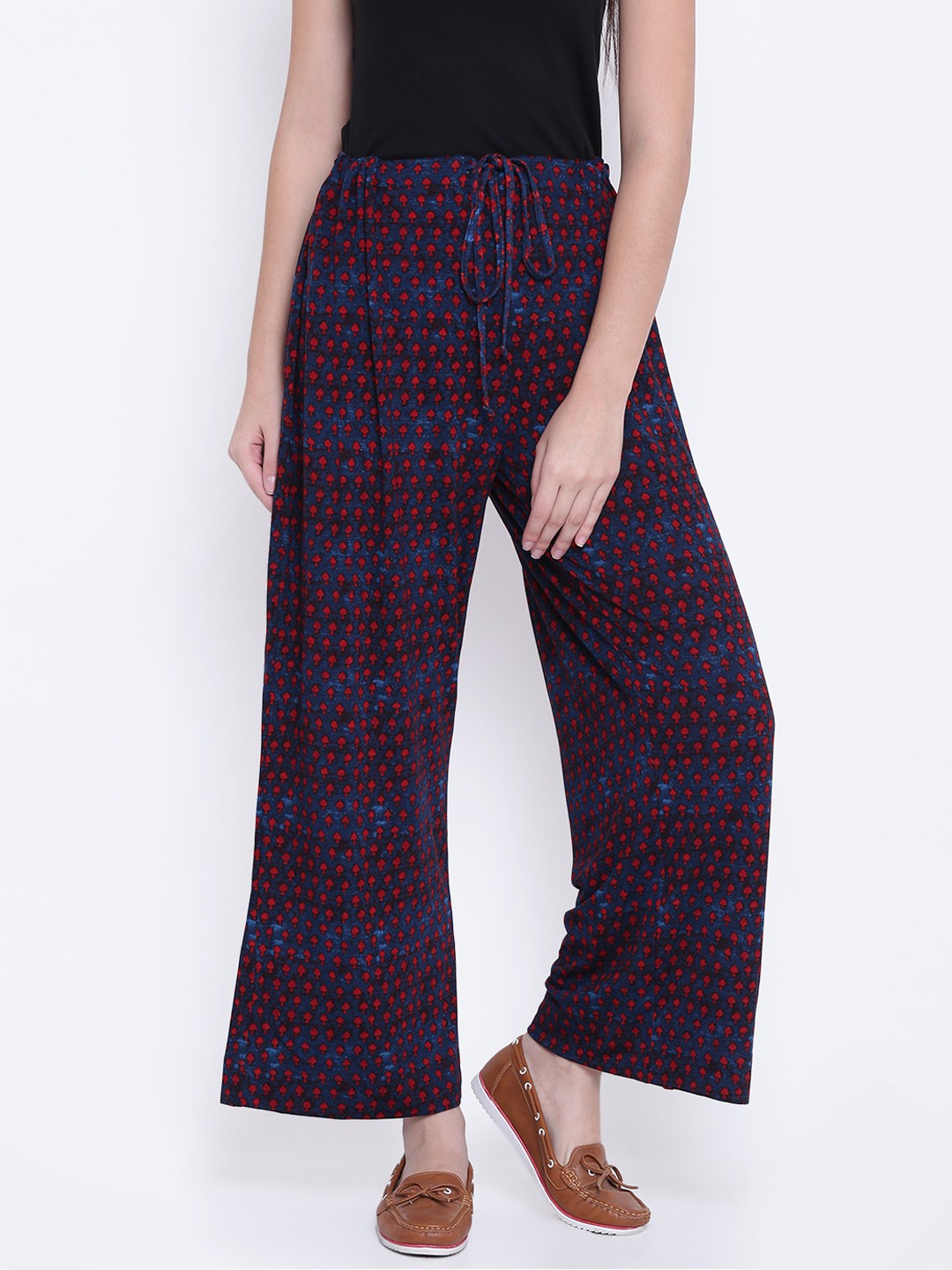 

Biba Women Navy Blue & Red Printed Straight Palazzos