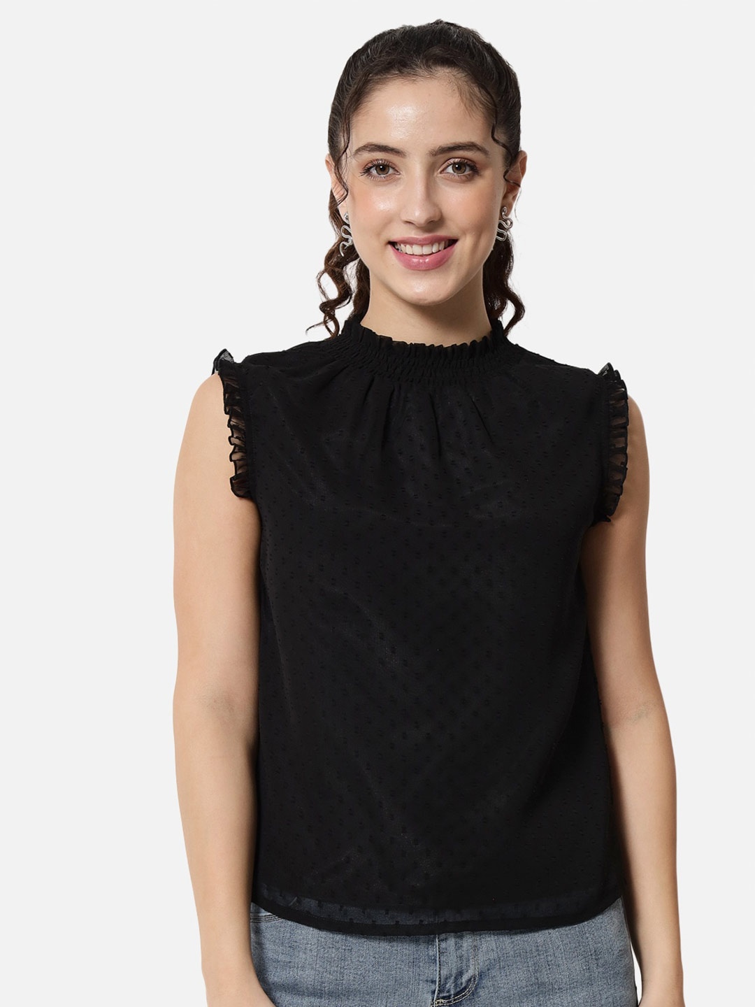 

ALL WAYS YOU Self Design Georgette Top, Black