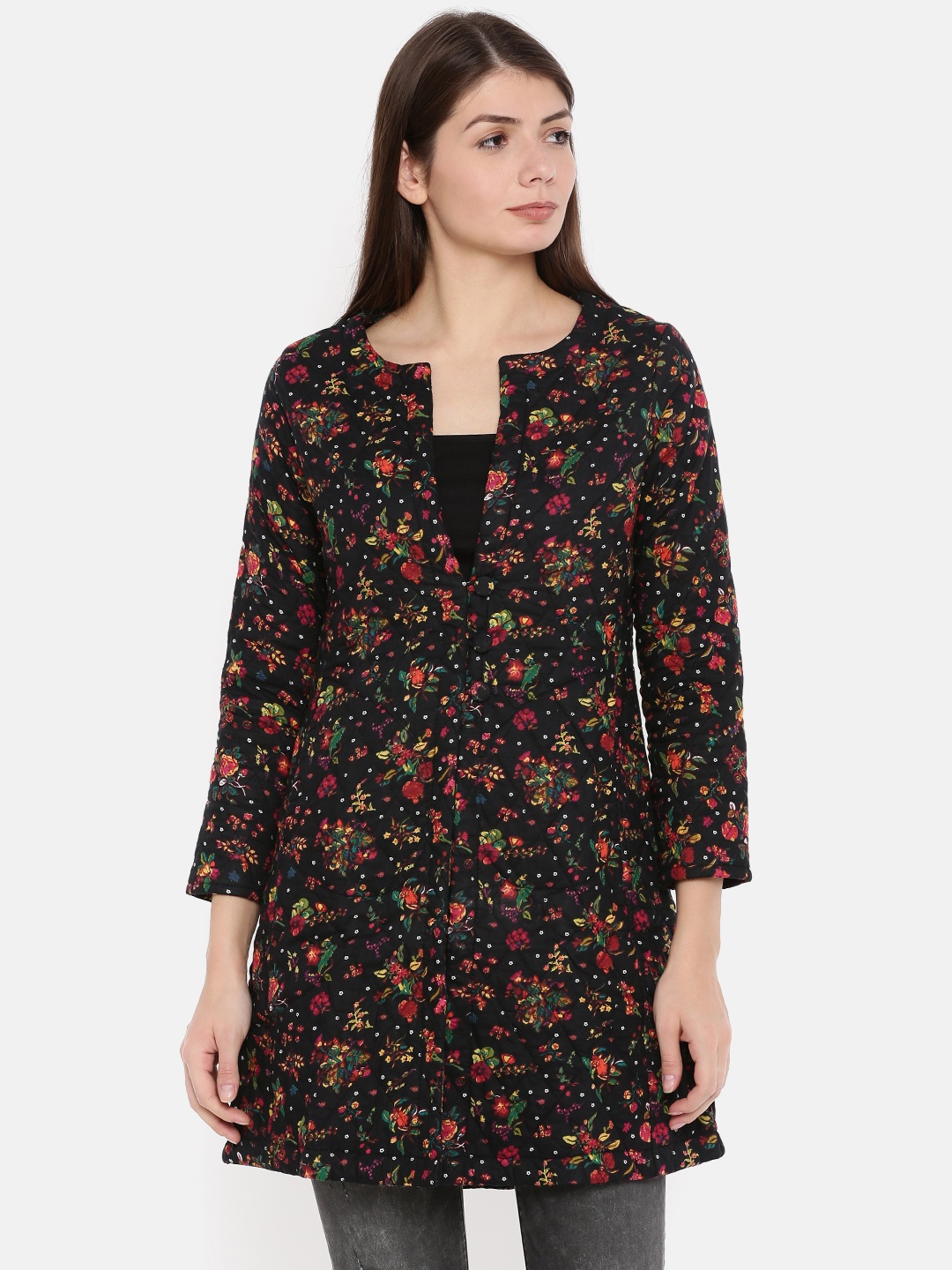 

Biba Women Black Printed Longline Quilted Jacket