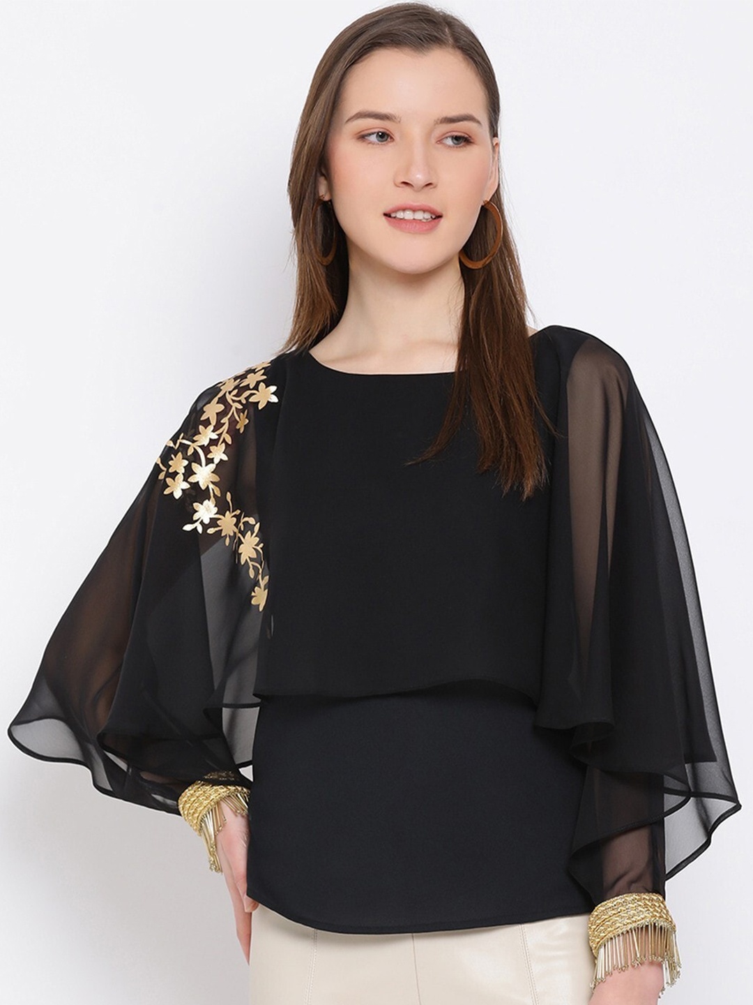 

ALL WAYS YOU Cape Sleeve Georgette Cape Top, Black