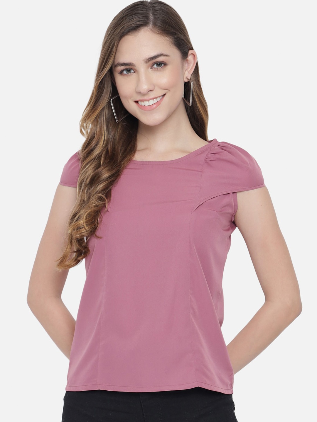 

ALL WAYS YOU Puff Sleeves Gathered Crepe Top, Pink