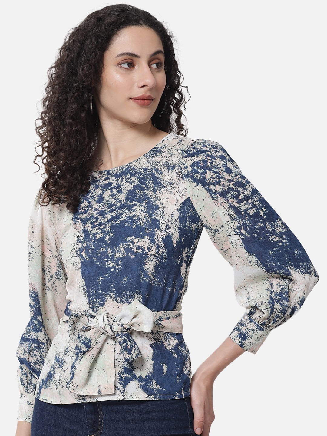 

ALL WAYS YOU Tie & Dye Print Cinched Waist Top, Blue