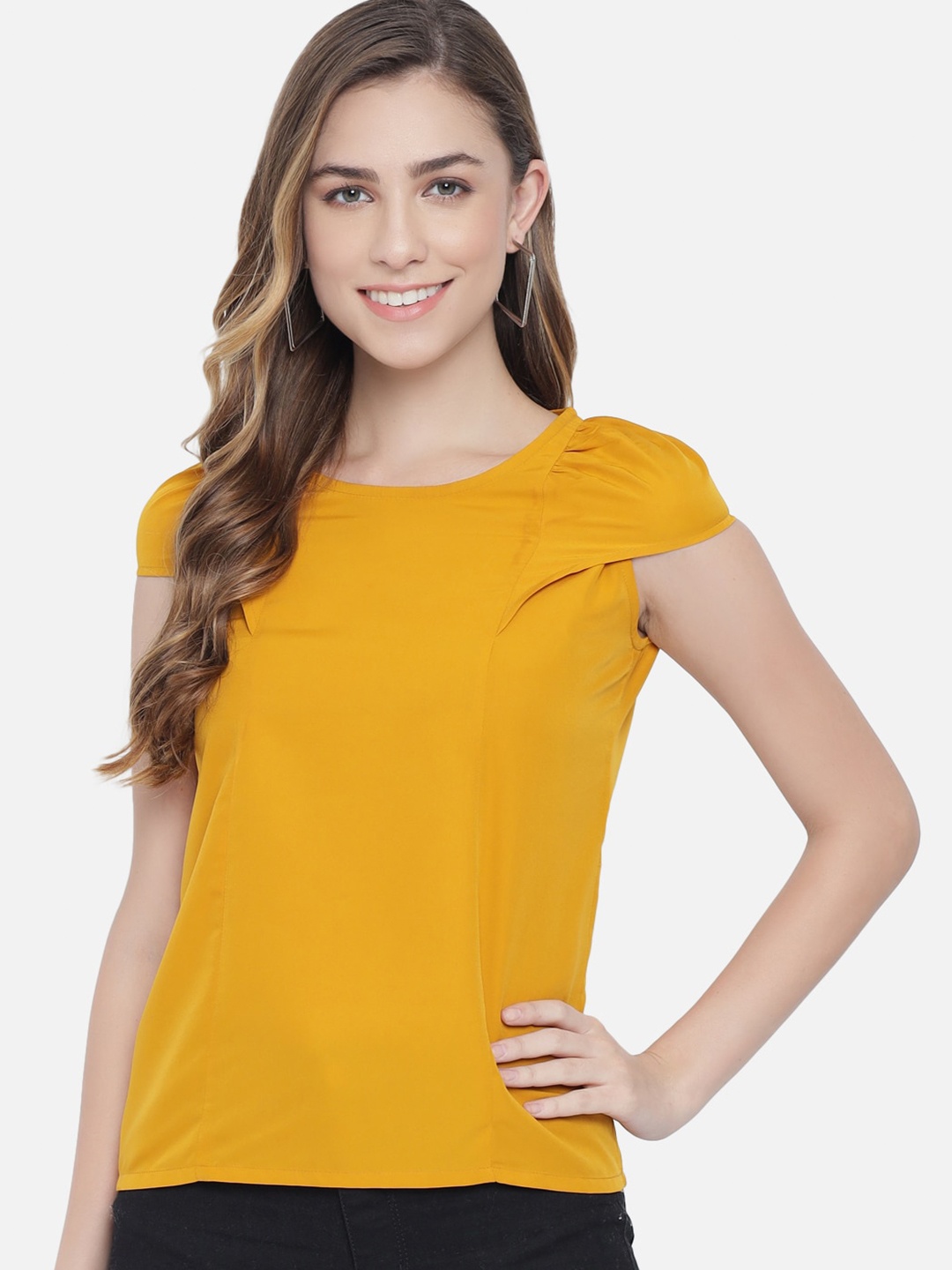 

ALL WAYS YOU Puff Sleeves Crepe Top, Yellow