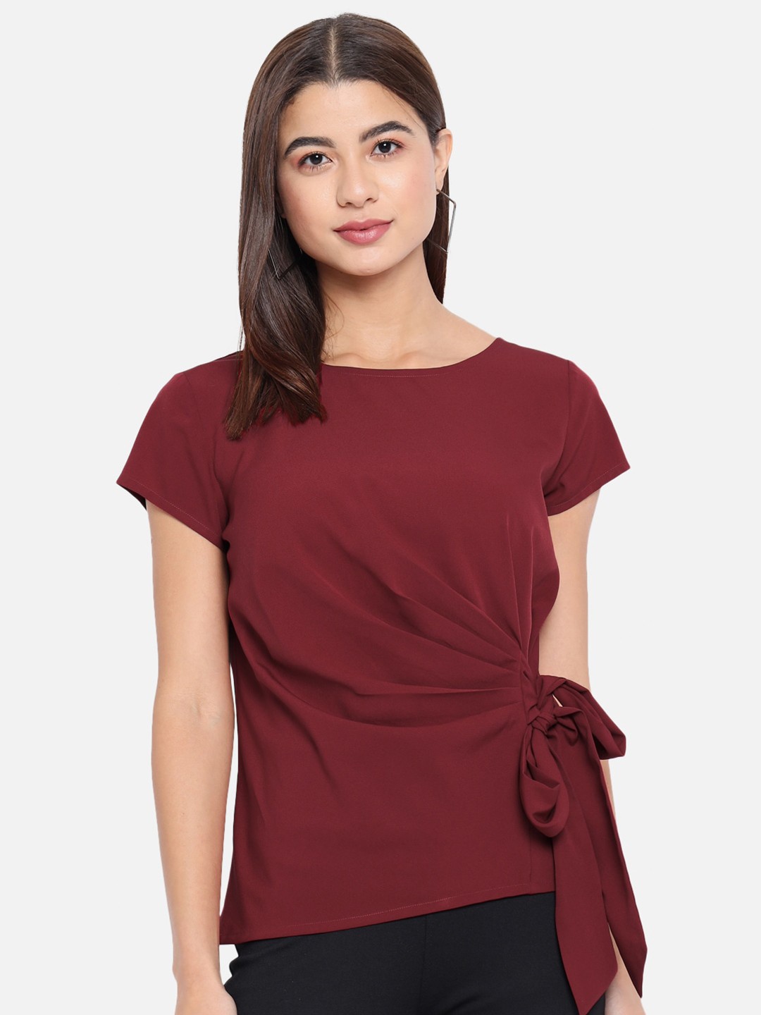 

ALL WAYS YOU Round Neck Short Sleeves Top, Maroon