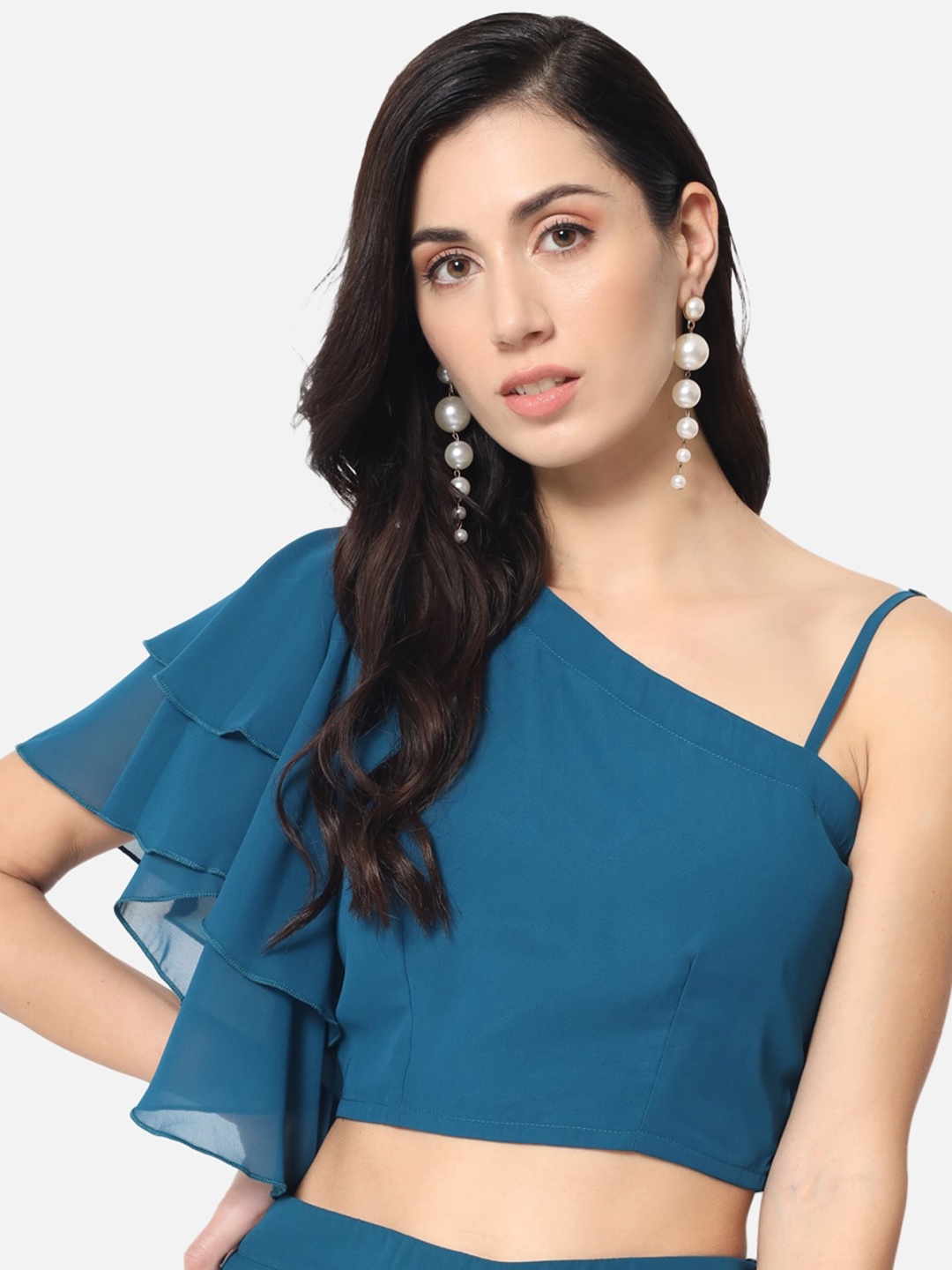 

ALL WAYS YOU One Shoulder Georgette Crop Top, Blue