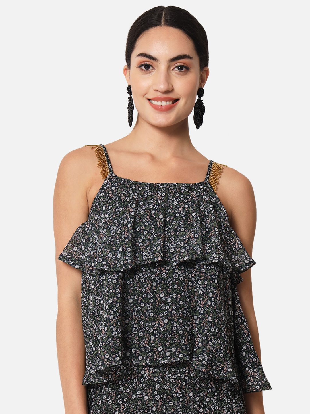 

ALL WAYS YOU Floral Printed Georgette Tiered Top, Black