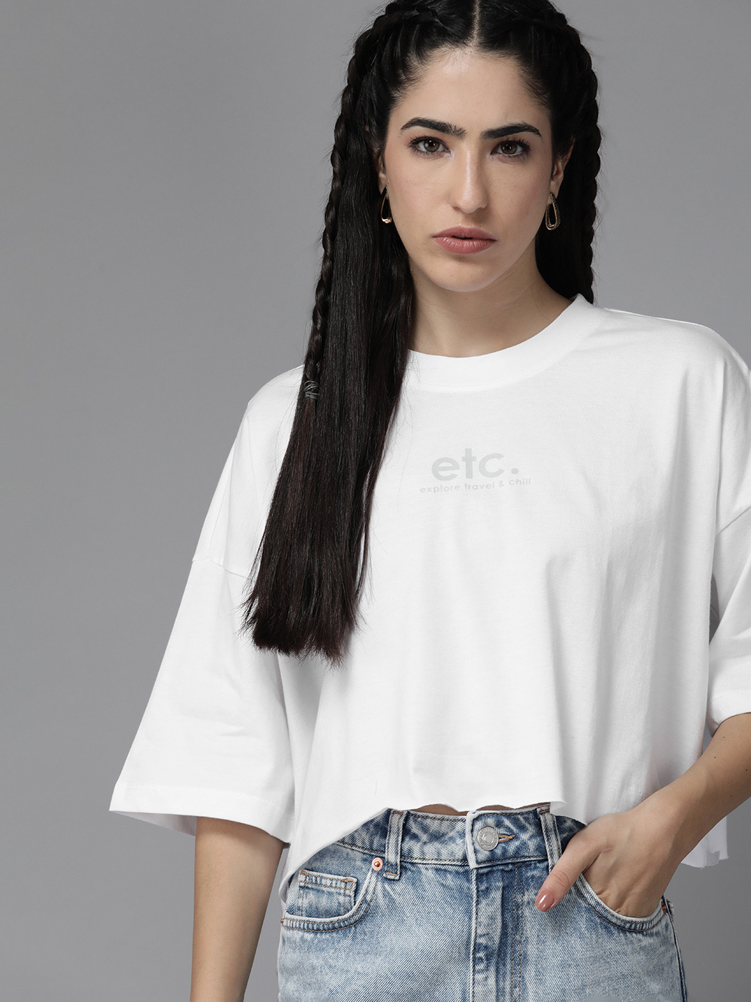 

Roadster Printed Cotton Crop Top, White