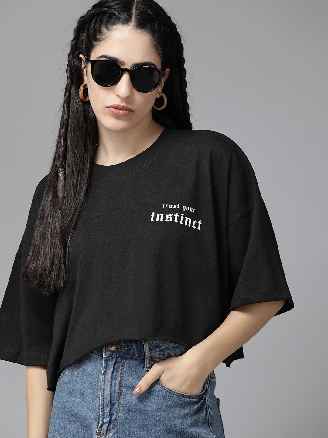 

Roadster Printed Cotton Crop Top, Black