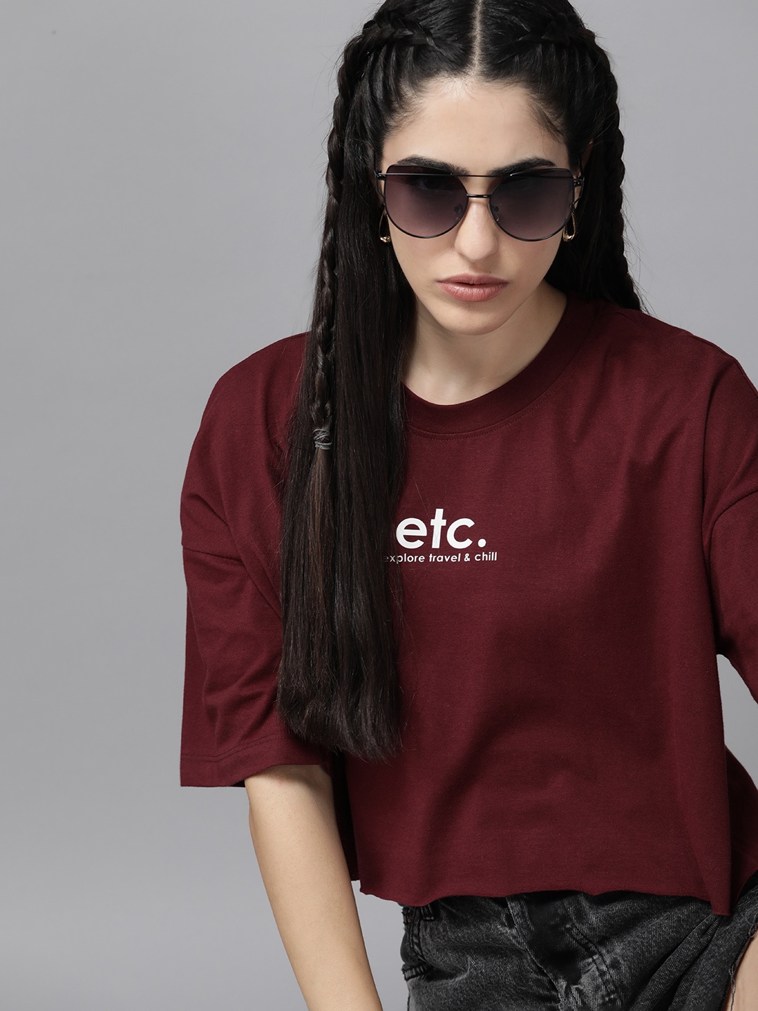 

Roadster Printed Cotton Crop Top, Maroon