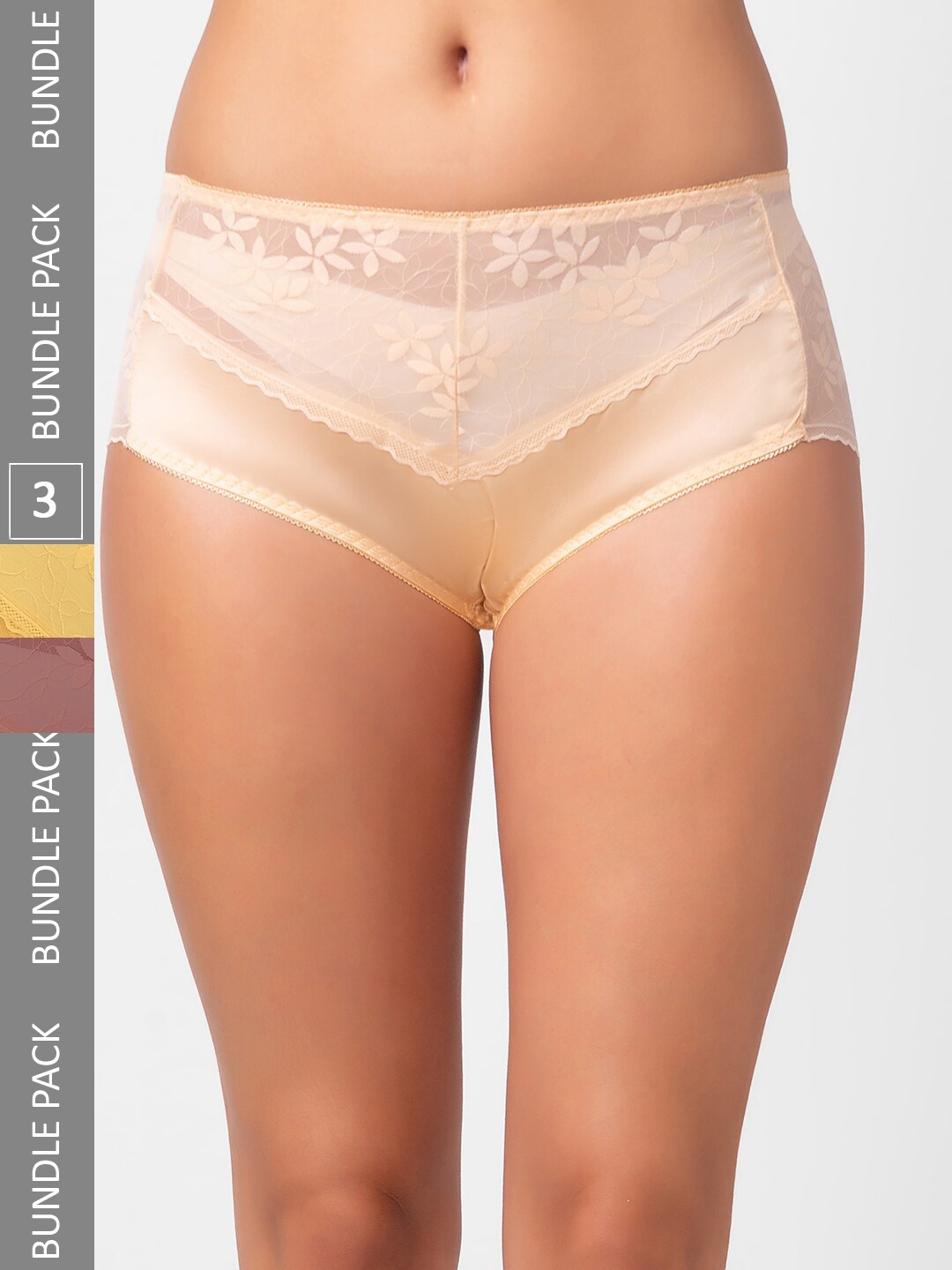 

NOIRA Women Pack Of 3 Self Design Assorted Mid-Rise Hipster Briefs