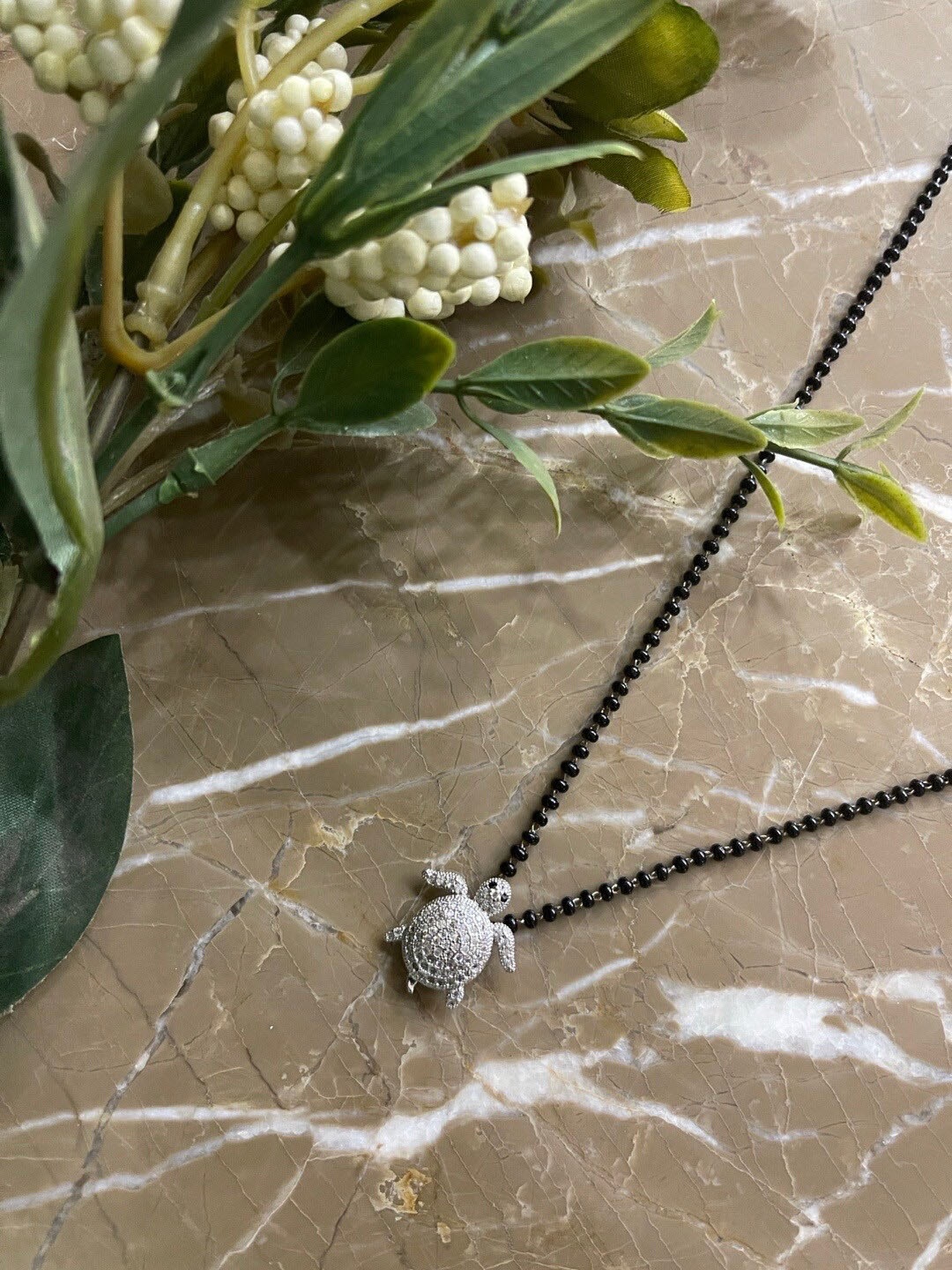 

Digital Dress Room Silver-Plated AD-Studded Beaded Mangalsutra, White